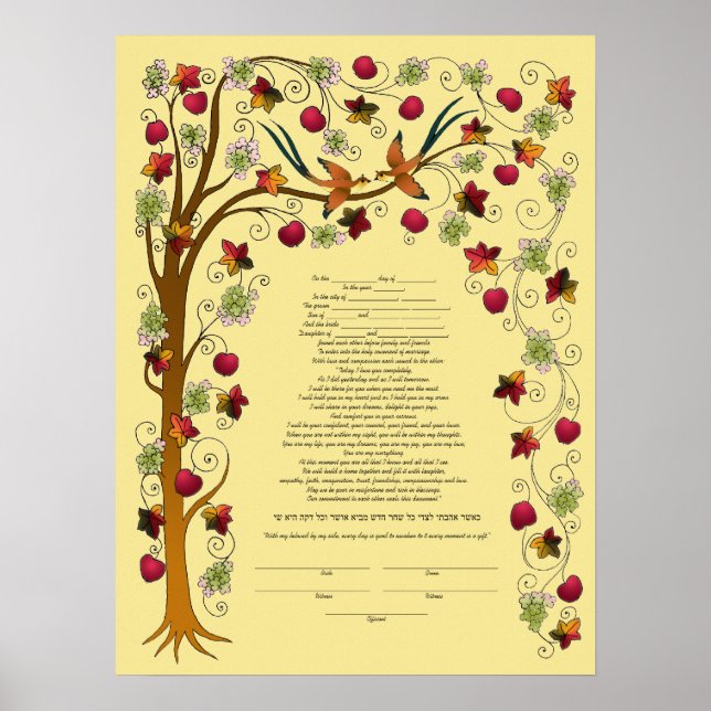 Ketubah im Herbst mit Baum des Lebens -B Poster (Vorne)