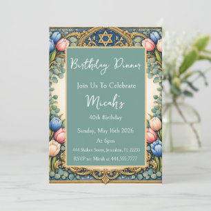 Ketubah-Kunst Vintage-Tulpen Blau Rosa Floral Retr Einladung