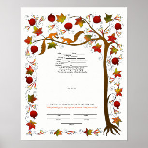 Ketubah mit Baum des Lebens im Herbst 170926 Poster