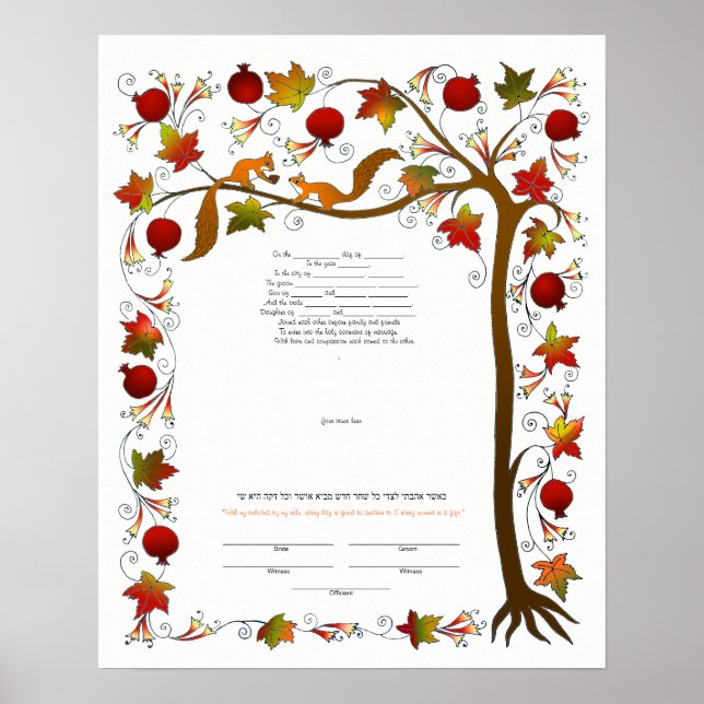 Ketubah mit Baum des Lebens im Herbst 170926 Poster (Vorne)