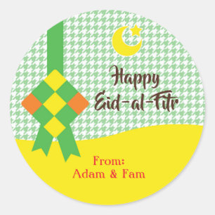 Ketupat Eid-al-Fitr / Eid Mubarak Aufkleber Grün