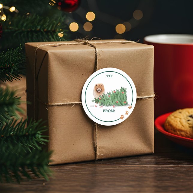 Keuchhuhn-Wasserfarbenkasse Knock Tree über Runder Aufkleber (Naughty Dog Watercolor Chow Chow Knocked Tree Over Classic Round Sticker)