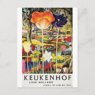 Keukenhof Gardens Vintage Poster Holland Tulips Postkarte