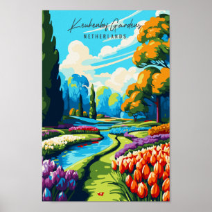 Keukenhof Gardens Vintage Reise Illustration Poster