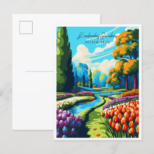 Keukenhof Gardens Vintage Reise Illustration Postkarte