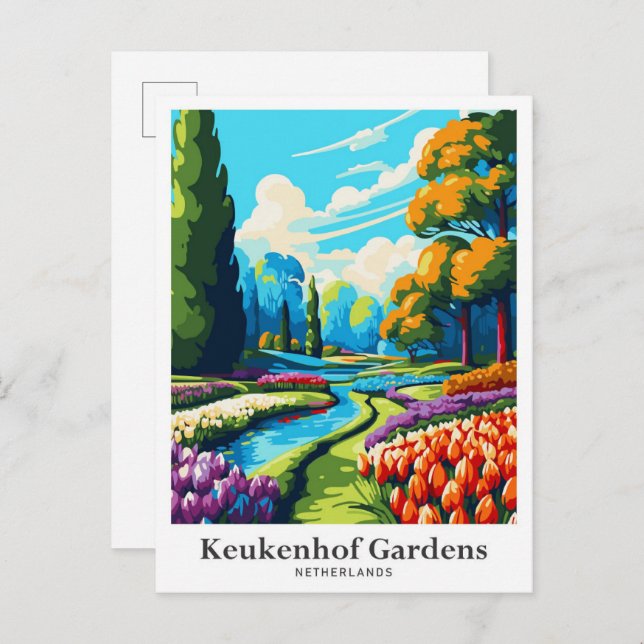 Keukenhof Netherlands Vintage Travel Illustration Postkarte (Vorne/Hinten)