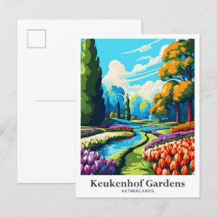 Keukenhof Niederlande Vintage Reiseillustration Postkarte