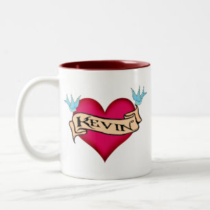 Kevin - Benutzerdefinierte Herz-Tattoo-T-Shirts & Zweifarbige Tasse