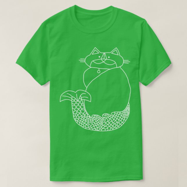 Kevin MerCat, Zeichnend Cat Mermaid White Line T-Shirt (Design vorne)
