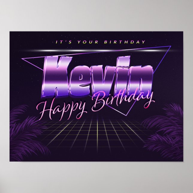 Kevin Name Vorname lila retro poster Geburtstag (Vorne)
