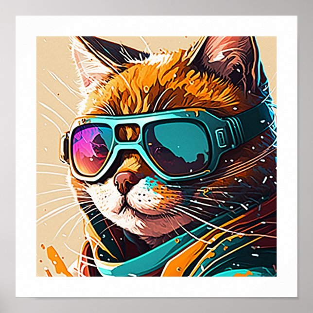 Kewl Beans Cool Katze mit Sonnenbrille-Portrait Poster (Vorne)