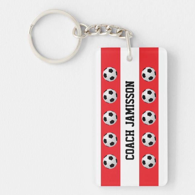 Key chain, Red & White, Soccer Coach, Player, Name Schlüsselanhänger (Vorderseite)