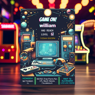 Key Fun Boy Cool Kids Gaming Level Up 6. Geburtsta Einladung