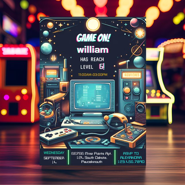 Key Fun Boy Cool Kids Gaming Level Up 6. Geburtsta Einladung (Von Creator hochgeladen)