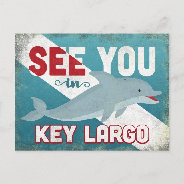 Key Largo Dolphin - Retro Vintage Travel Postkarte (Vorderseite)