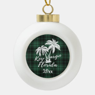 Key Largo Florida Palm Tree Green Kariert Keramik Kugel-Ornament
