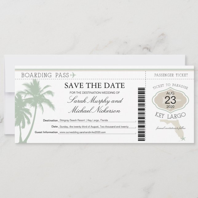 Key Largo Florida Save the Date Boarding Pass (Vorderseite)
