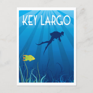 Key Largo Illustration mit Taucher und Fisch Postkarte