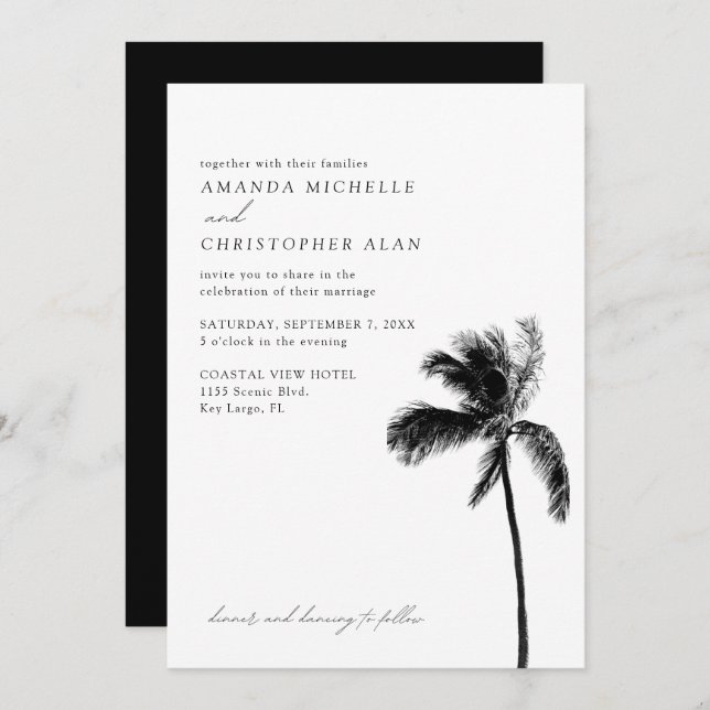 Key Largo Wedding Florida Black & White Elegante Einladung (Vorne/Hinten)