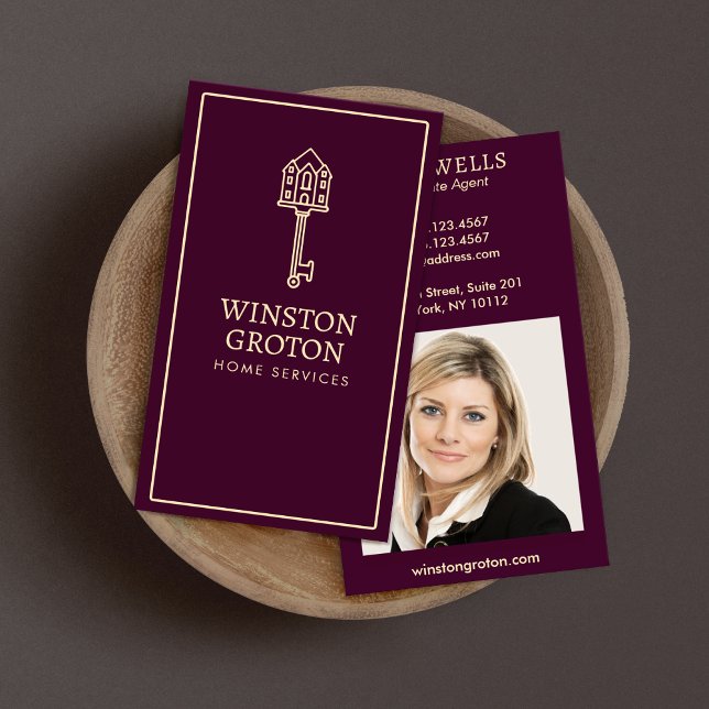 Key Real Anwesen Agent Foto Burgundy Visitenkarte (Von Creator hochgeladen)