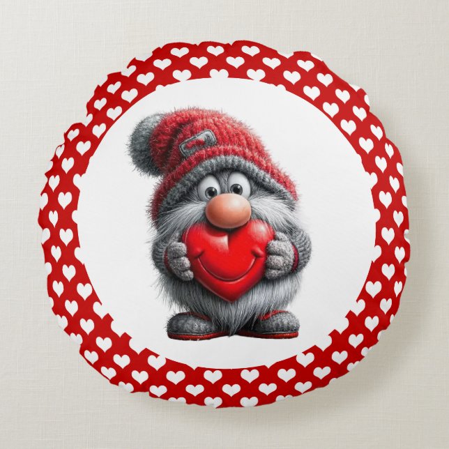 "Key to My Heart" Whimsical Gnome Rundes Kissen (Vorderseite)