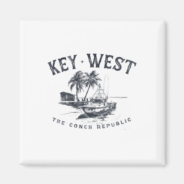 Key West Angelboot Conch Republic Tackle Geschenk Magnet (Vorne)