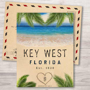 Key West Beach Florida Sand Tropical Palm Blätter Postkarte