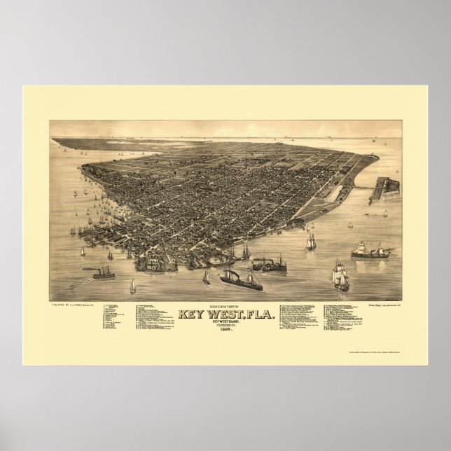 Key West, FL Panoramic Map - 1884 Poster (Vorne)
