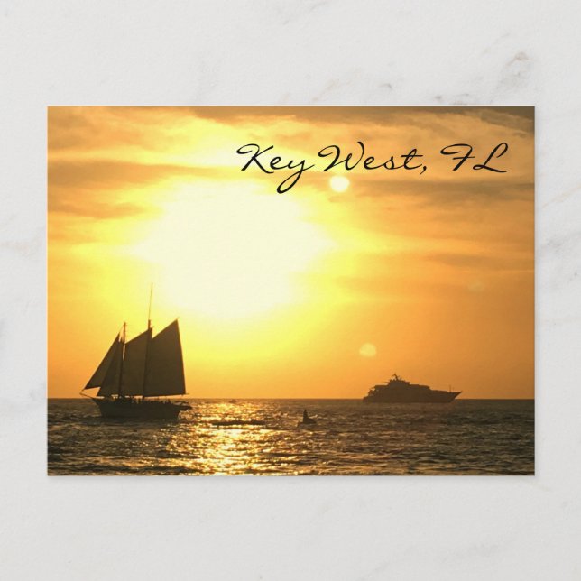 Key West, FL Sailboat Sunset Postcard Postkarte (Vorderseite)