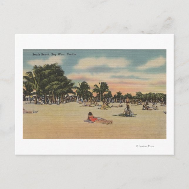 Key West, FL - View South Beath w/Sunbathers Postkarte (Vorderseite)