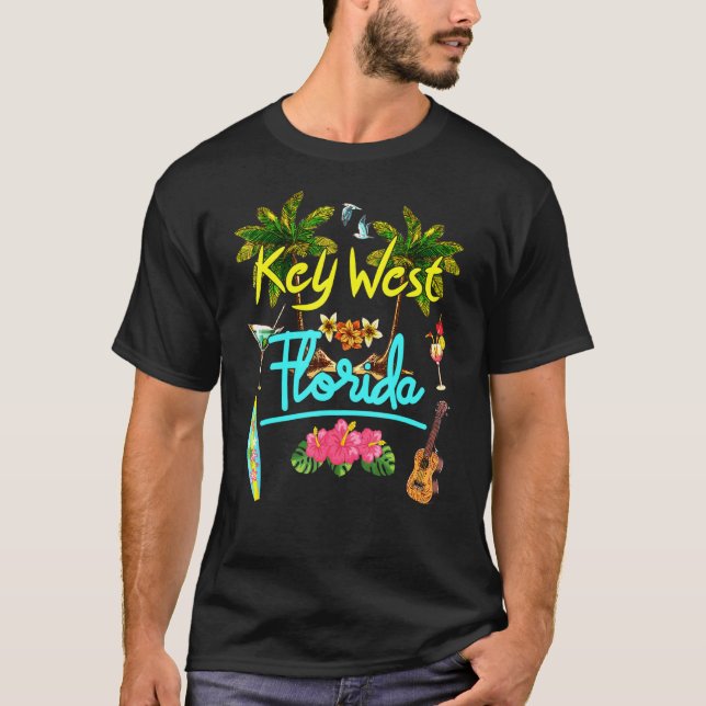 Key West Florida Beach Summer Palm Surf Sun Set Pa T-Shirt (Vorderseite)