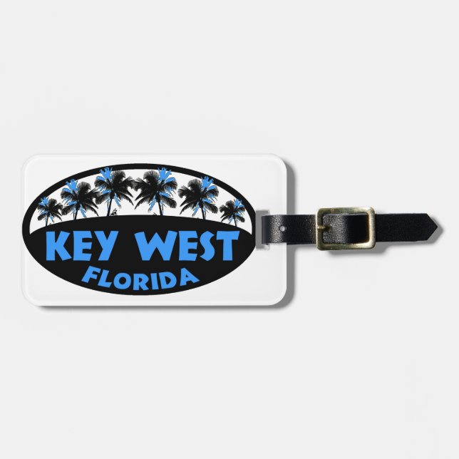 Key West Florida blaue schwarze Palmen Gepäckanhänger (Vorderseite horizontal)