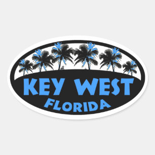 Key West Florida blaue schwarze Palmen Ovaler Aufkleber