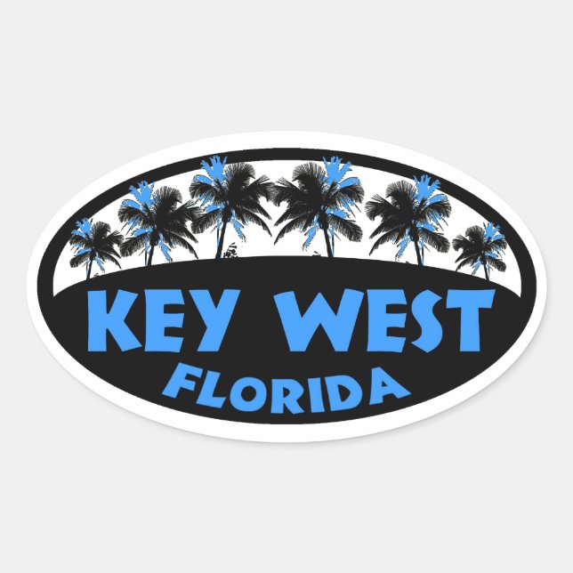 Key West Florida blaue schwarze Palmen Ovaler Aufkleber (Vorderseite)