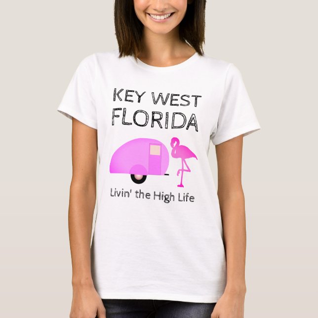 Key West Florida Camping Thema Pink Flamingo T-Shirt (Vorderseite)