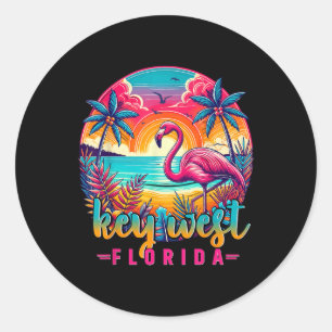 Key West Florida Hemd Flamingo Tropischer Strand U Runder Aufkleber