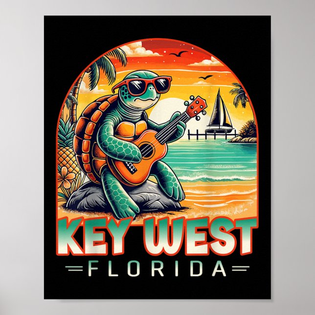 Key West Florida Hemd Schildkröte Tropischer Stran Poster (Vorne)