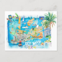 Key West Florida Illustrierte Reisekarte mit Straß