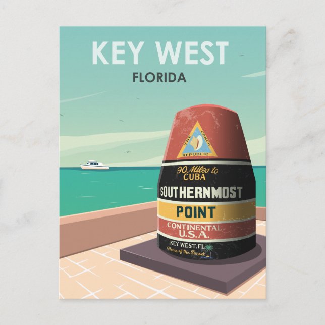 Key West Florida Mile Zero Postkarte (Vorderseite)