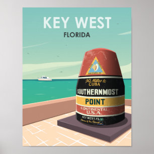 Key West Florida Mile Zero Vintage Reise Poster