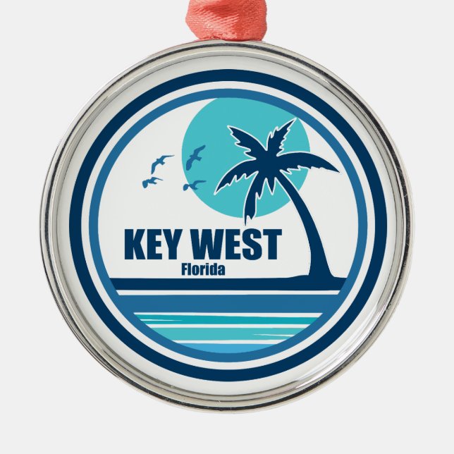 Key West Florida Palm Tree Birds Ornament Aus Metall (Vorne)