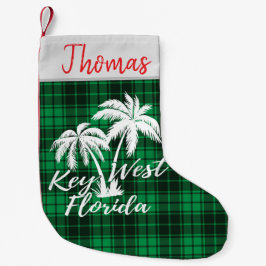 Key West Florida Palm Trees Beach Green Kariert Kleiner Weihnachtsstrumpf
