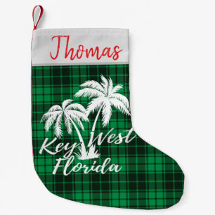 Key West Florida Palm Trees Beach Green Kariert Kleiner Weihnachtsstrumpf