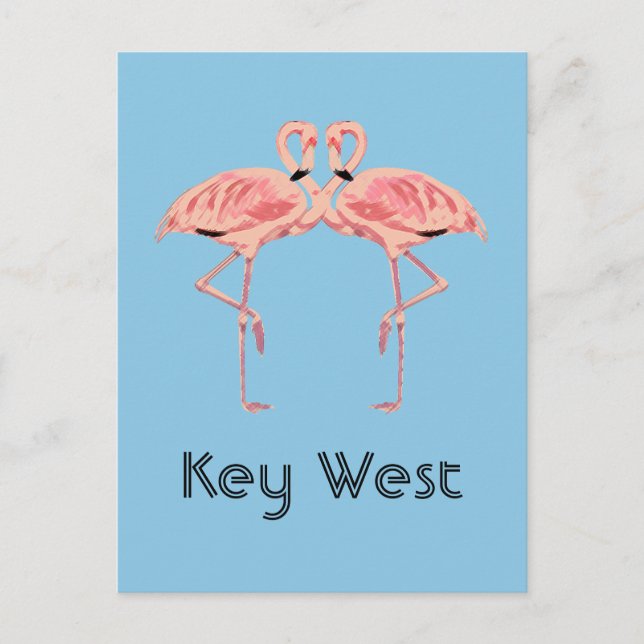 Key West Florida Pink Flamingo Couple Postkarte (Vorderseite)