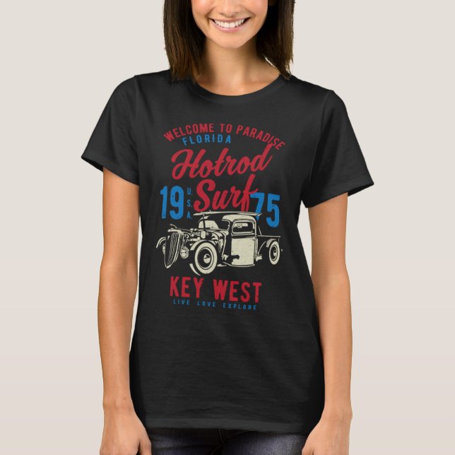Key West Florida Retro Hotrod Surf Distressed  6 T-Shirt (Vorderseite)