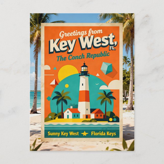 Key West Florida Schneckrepublik Retro-Reise 1930e Postkarte (Vorderseite)
