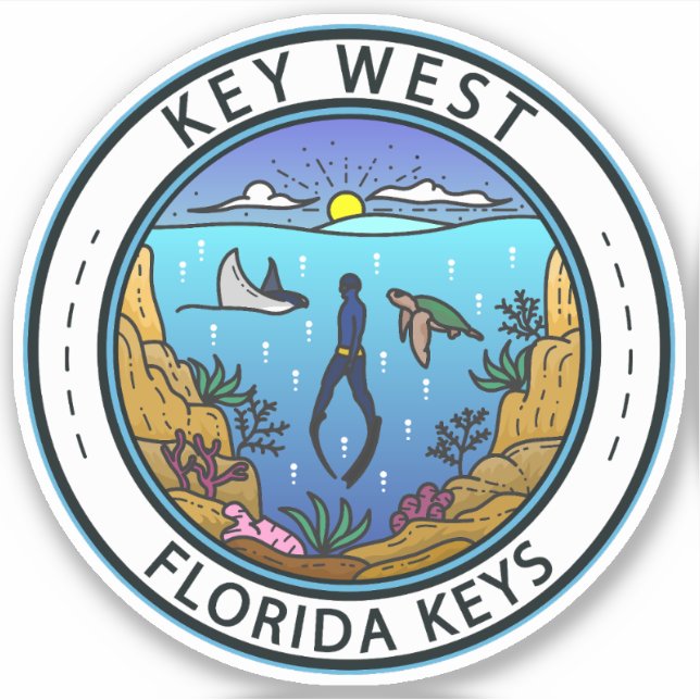 Key West Florida Scuba Retro Emblem Aufkleber (Vorderseite)