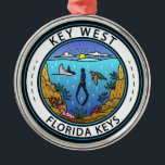 Key West Florida Scuba Retro Emblem Ornament Aus Metall<br><div class="desc">Wichtigstes westliches Vektorkunstdesign. Key West,  eine US-Inselstadt,  ist Teil des Florida Keys Archipels.</div>