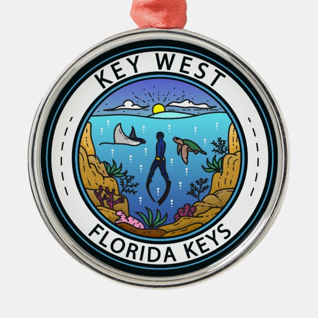 Key West Florida Scuba Retro Emblem Ornament Aus Metall (Vorne)