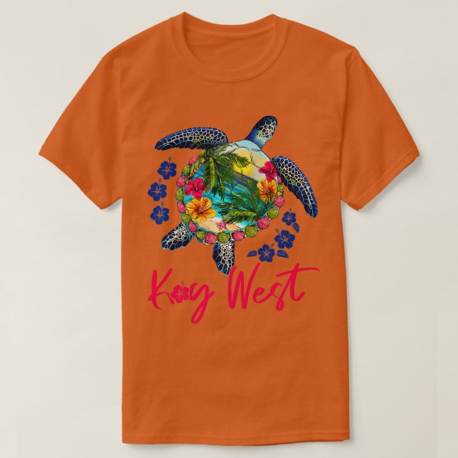Key West Florida Sea Turtle Hibiskus Summer Vacat T-Shirt (Design vorne)